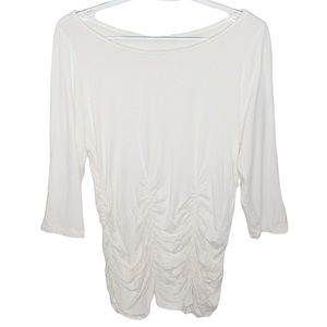 Soft Surroundings Rachel white 3/4 sleeve gathered ruched jersey knit top sz M
